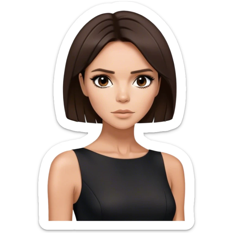 Victoria Beckham with dark brown hair in a short bob cut wearing a short black bodycon dress sticker