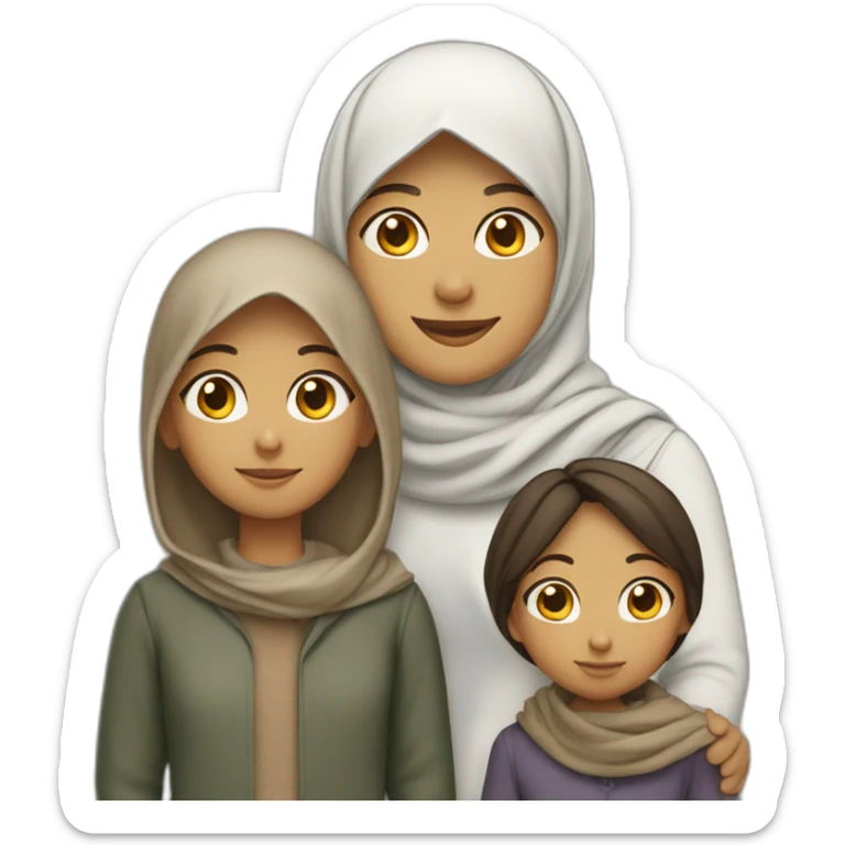 Family of four: a mom who is the only person wearing a hijab, a dad, a young little girl, and a young little boy, light brown skin, everyone has dark hair sticker