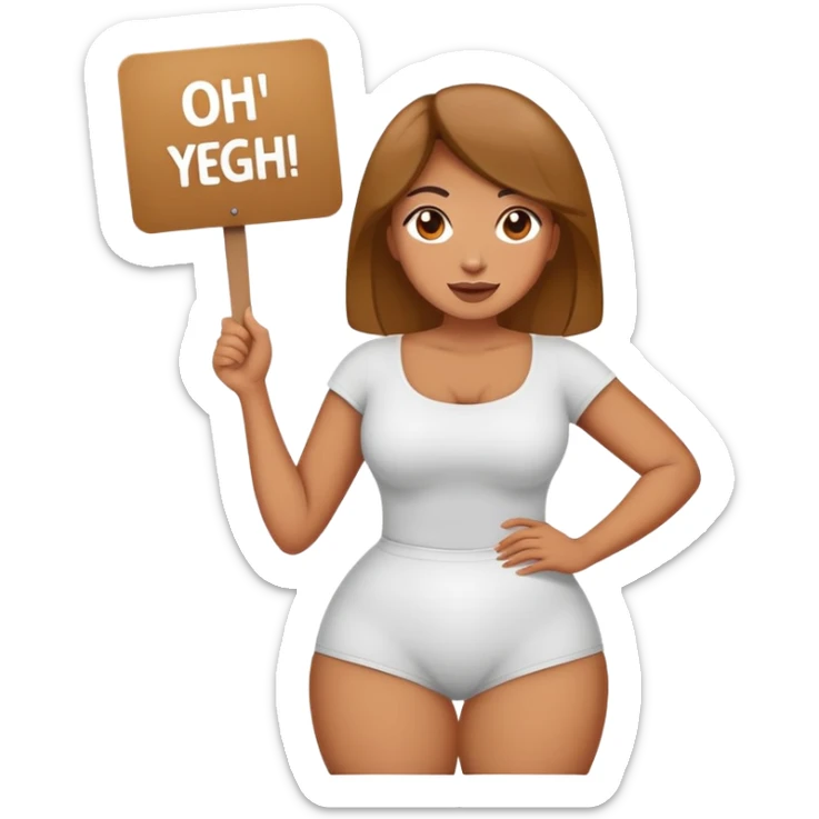 big woman with big thighs holding a sign that says oh yeah big thighs mhm yep sticker