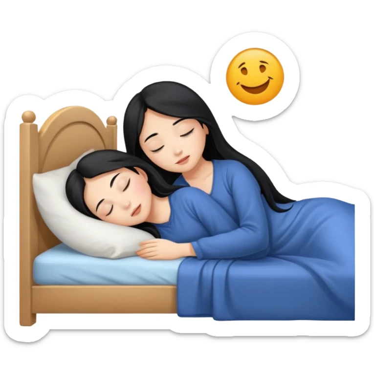 Beautiful Asian girl with long black hair sleeping in her bed sticker