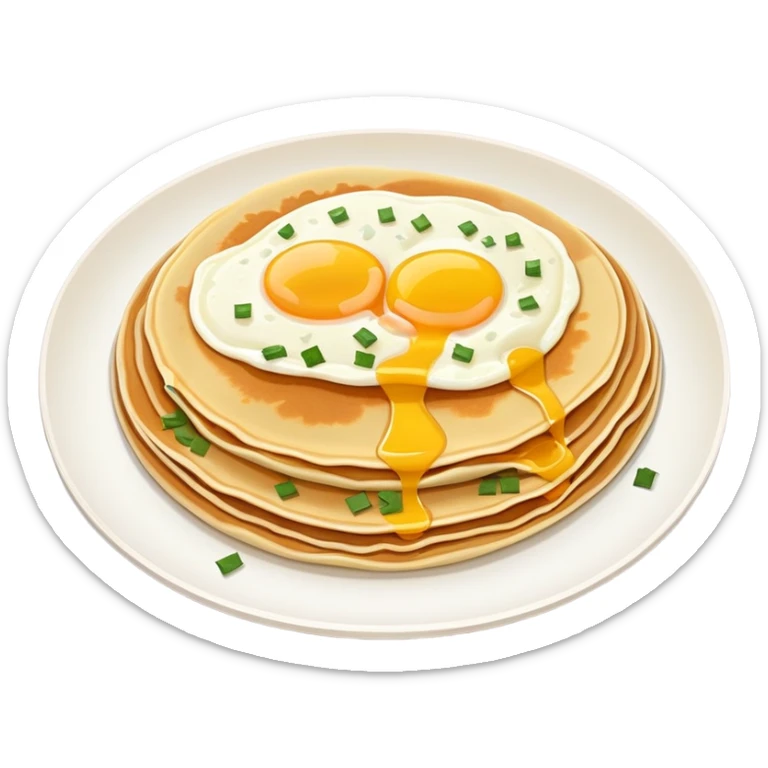 Beijing jianbing Chinese crepe with egg and sauce, simplified emoji style with bold outlines and bright colors, cartoon style folded breakfast pancake sticker
