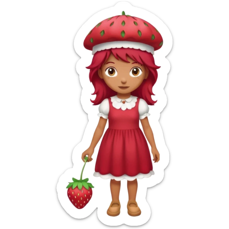 Strawberry shortcake human girl full body and legs with a strawberry hat on her red hair and dress without a cake sticker