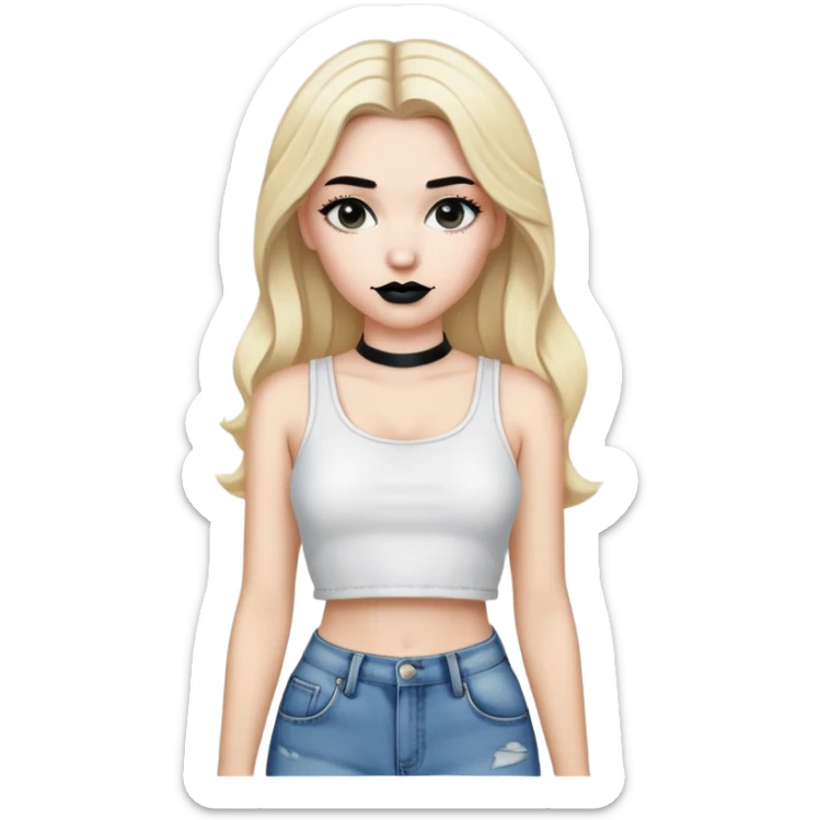 White girl with blond hair , black lipstick and white crop top for shirt and for pants baggy jeans sticker