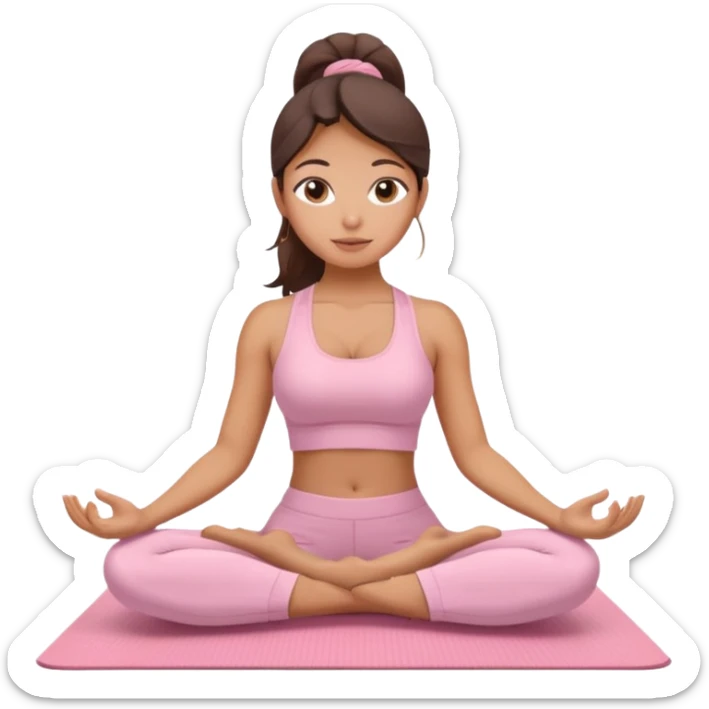 Latina yoga beautiful girl in light pink clothes sitting on a yoga mat sticker