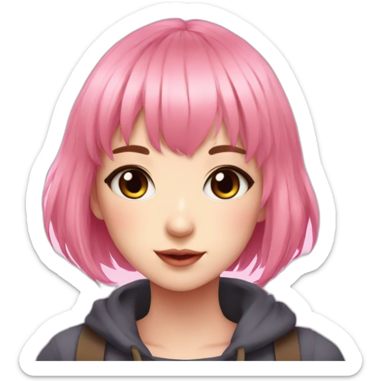 Cute anime girl with pink hair wearing and with light makeup and short hair and bangs sticker