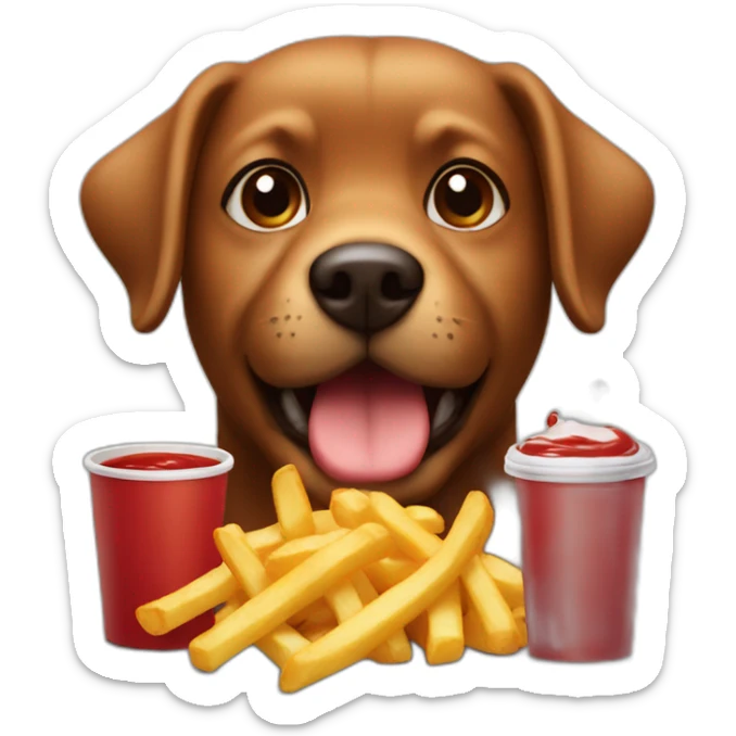 Small Brown and dark dog with fries and ketchup sticker