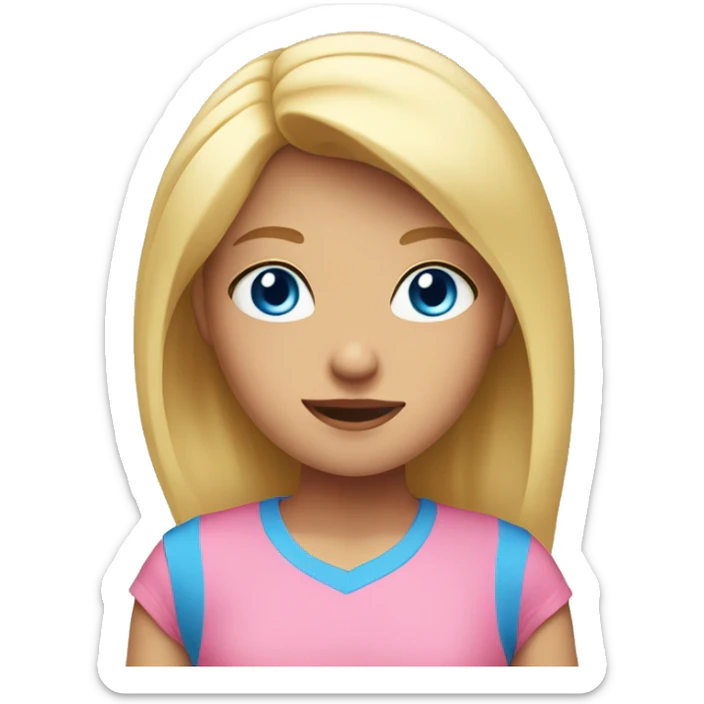 girl with blond hair and blue eyes wearing a pink t-shirt sticker