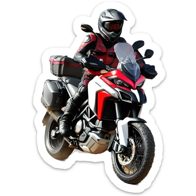 Caricatura Moto Ducati multistrada enduro off road roja y negra llena de barro sticker