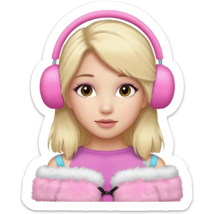 Mädchen mit blondem glattem langem Haar und rosanen top ohne Träger und rosa kuschelige Ohrenschützer für den Winter und latina make up sticker