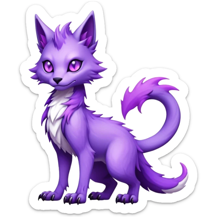 Kawaii dark edgy fantasy ethereal feline-vernid-sergal-fursona animal creature with a tufted tail full body sticker