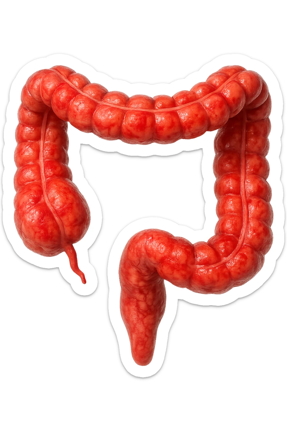 intestino umano anatomico infiammato, iperrealistico 4k, isolato su sfondo bianco sticker