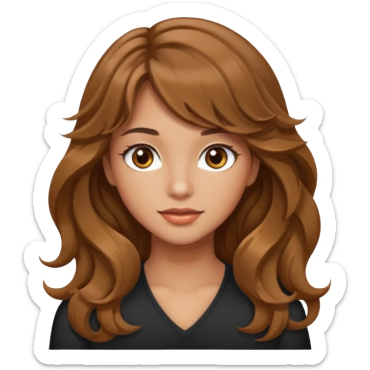 beautiful girl with wavy long hair and side-swept bangs, tan skin, and hazel eyes sticker