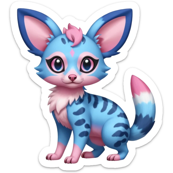 Rare realistic cool cute epic aesthetic colorful Amaura-Sylveon-Civet-Genet-species-Fakemon-hybrid-creature, with markings, full body sticker