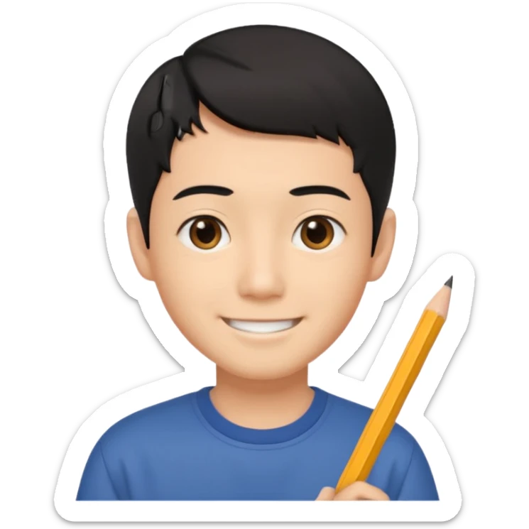 quero um personagem masculino japones, de pouco cabelo e sorrindo com um lapis na mao sticker