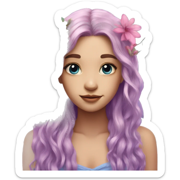 Beautiful, flower, fairy, pink, blue, purple, long hair, big wings sticker