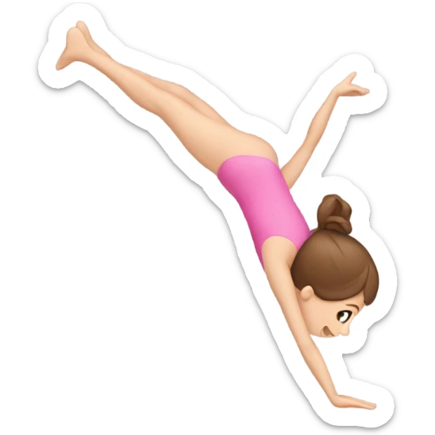 white girl with brown hair in a pink leotard doing a cartwheel sticker