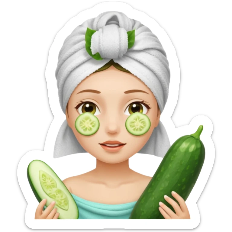Chica con toalla en el pelo y ruedas de pepinos en los ojos sticker
