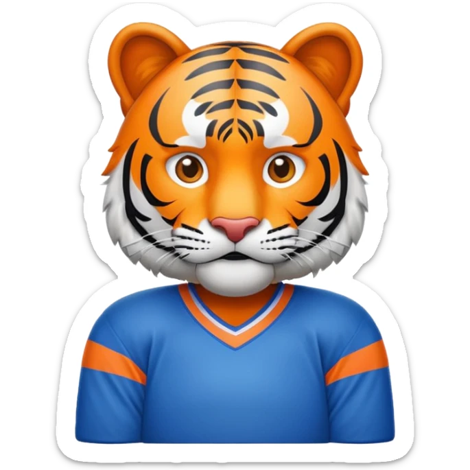 Tappara> i“Blue and orange hockey emoji celebrating victory, tiger mascot looking sad”lves sticker