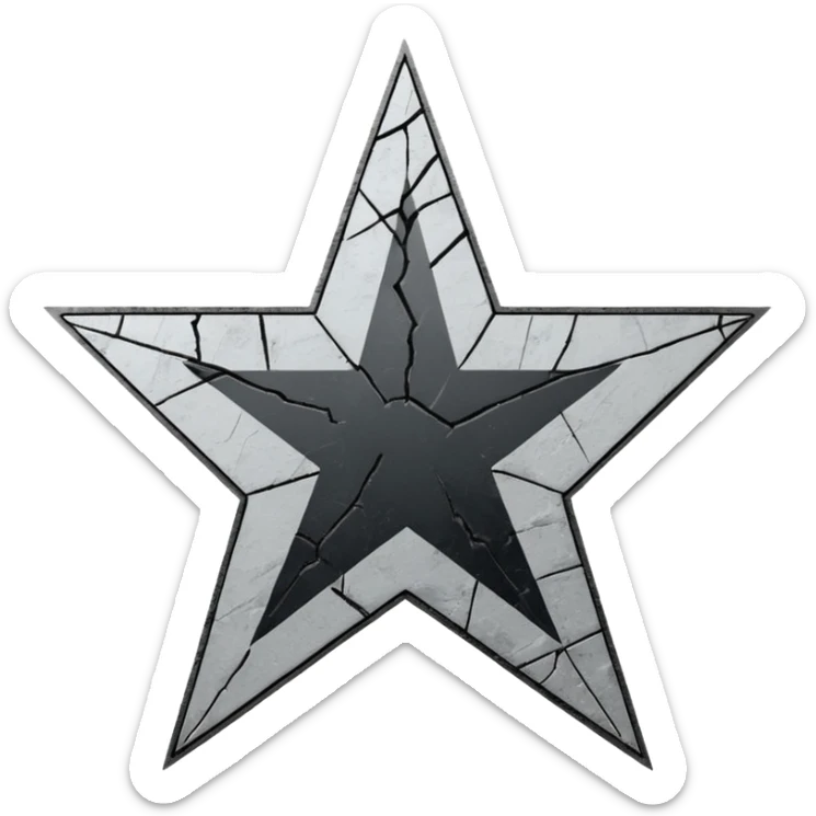 Minimalist emoji-style sticker of a cracked Walk of Fame star with a faint claw mark coming from below, grayscale and ash tones


 sticker