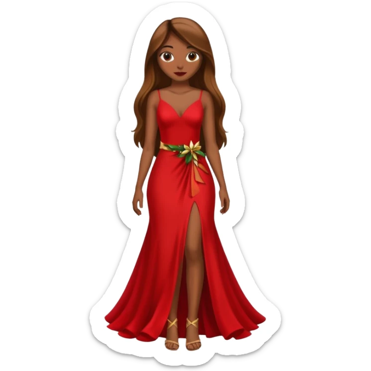 woman brown skin long hair red holiday gown full body sticker
