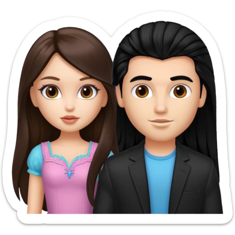 a pretty fair bratz girl with long brown hair and white bratz man with black hair sticker