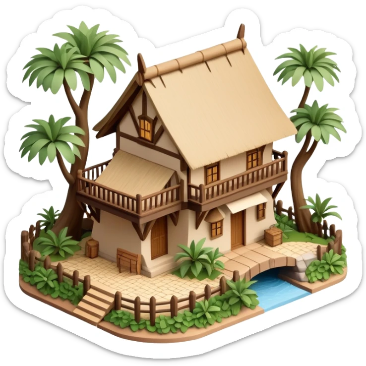 Isometric exterior Walt Disney World Animal Kingdom safari resort, dollhouse style 3D realistic  sticker