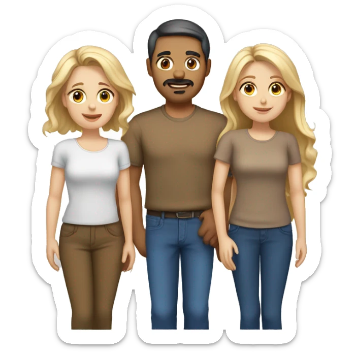 5 person European Family together consisting of 1 dad with dark hair, 1 mother with light brown hair. And 3 sisters all with blonde hair. 3 of them has brown eyes the other 2 has blue eyes. sticker