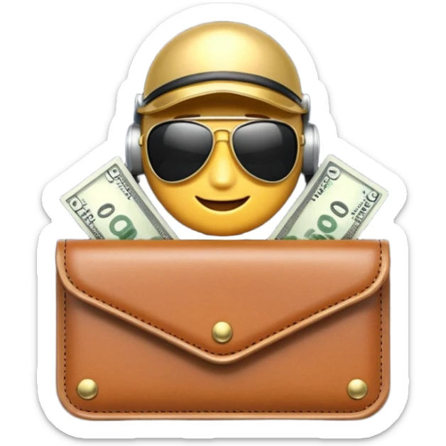 Aviator money emoji, wallet full of cash, casino vibe, premium 3D emoji style, clean, no background
 sticker