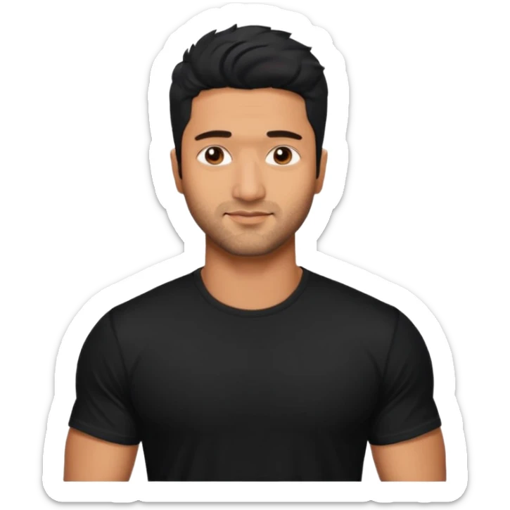ipretty bratz emoji of vicky kaushal wearing a black tee, muscular sticker
