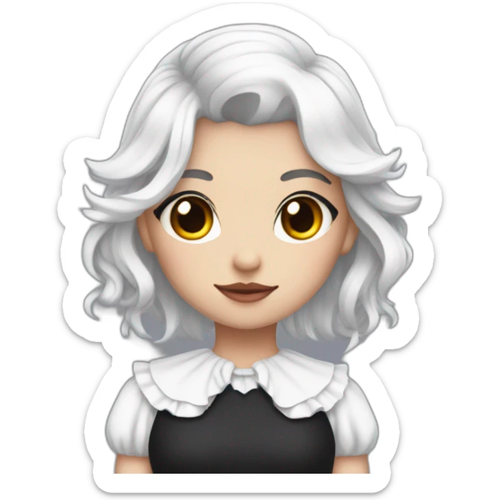 a girl with white hair that is in a undercut and she has red eyes and black angel wings and she has a maid dress on sticker