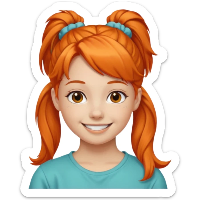 Teen girl with scrunchie ponytail orange hair sticker