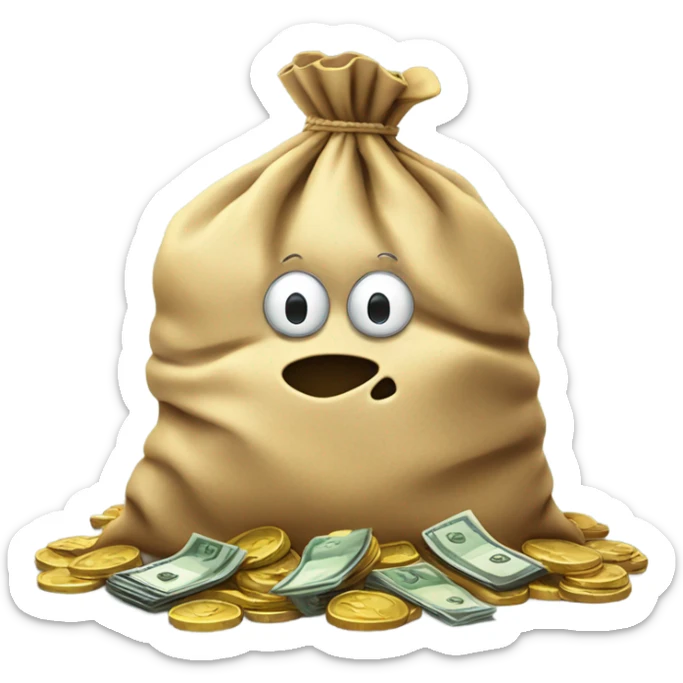 A bag of money with coins spilling out, symbolizing losses. sticker