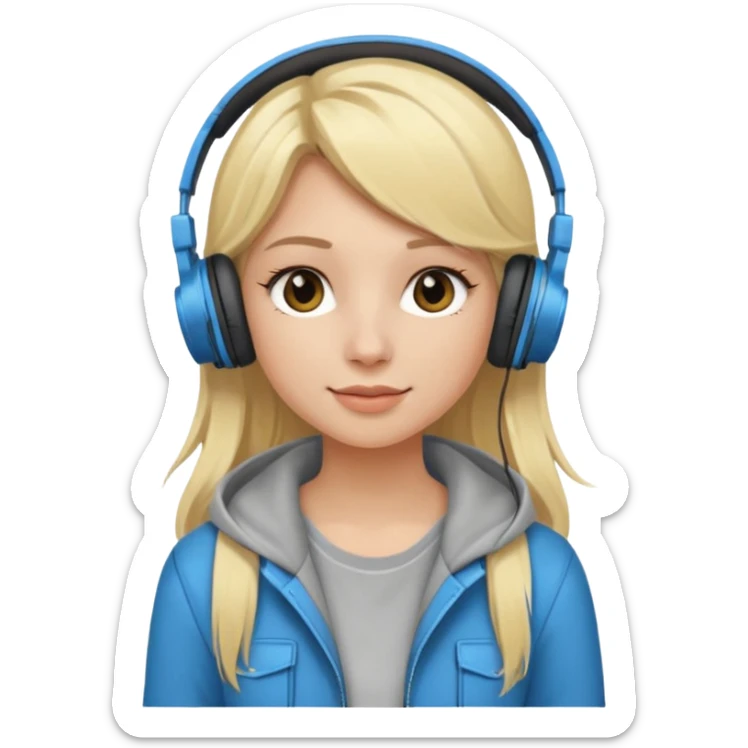 Blonde girl vibing to her music, clothes: city style sticker