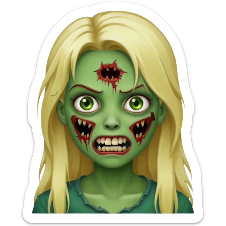 girl zombie with blonde long hair with teeth green skin and with no angry face sticker