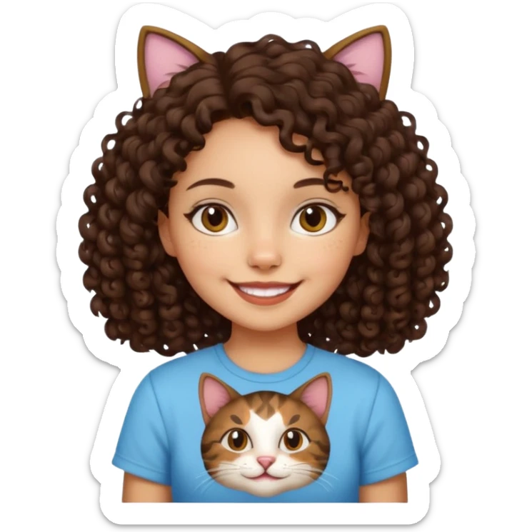 Kedi seven ,saçları koyu kahverengi ,kıvırcık saçlı kız sticker