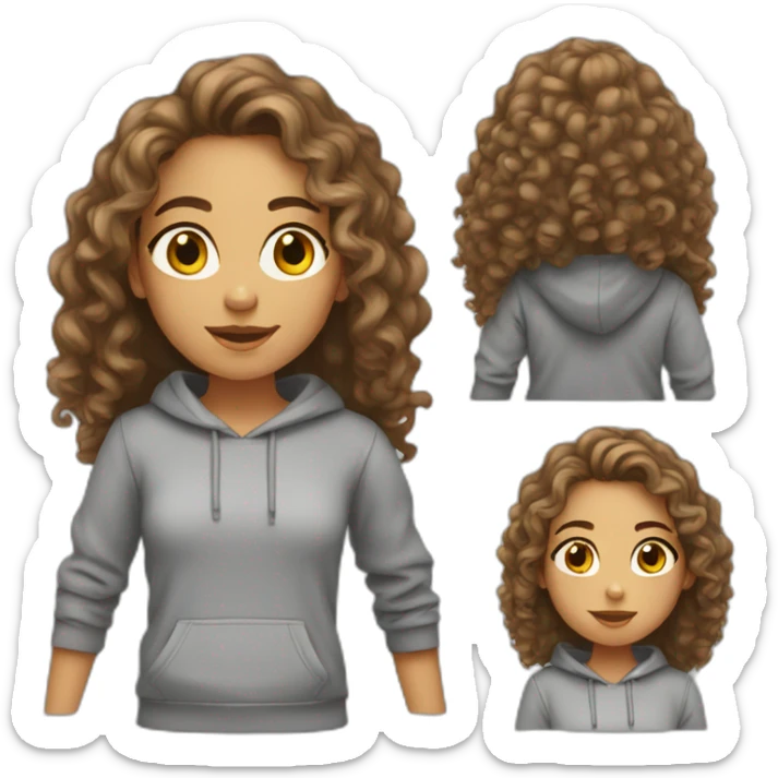 Girl with long brown curly hair and grey sweat-shirt  sticker