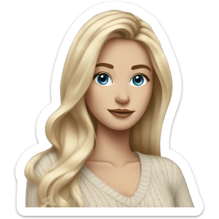 Blonde balayage long hair white women beige sweater blue eyes  sticker