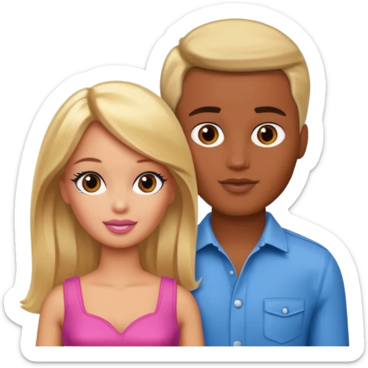 Brown skin blonde hair brown eyed barbie with her boyfriend  sticker
