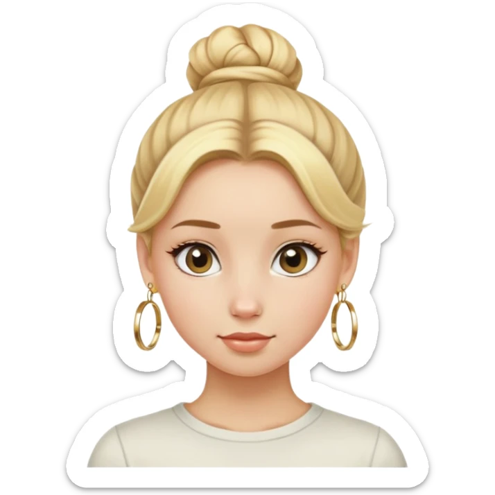 blonde girl with hair in a bun with small gold hoop earrings  sticker