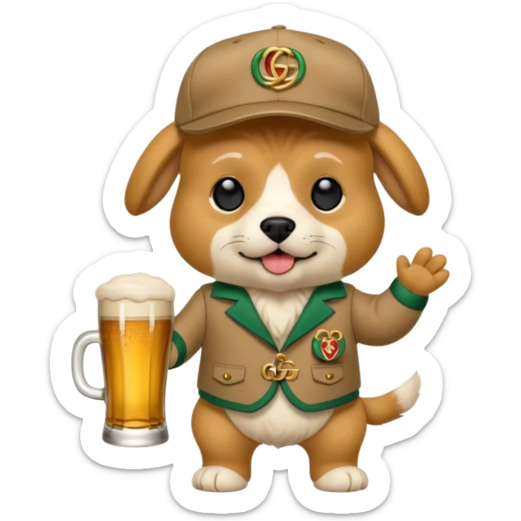 Ein Hund der talahon ist und Bier trinkt mit gucci cap und gucci Tasche  sticker