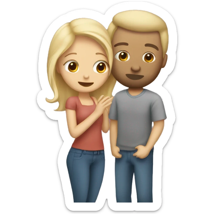 blonde girl kissing man with shaved beard and brown stand up hair  sticker