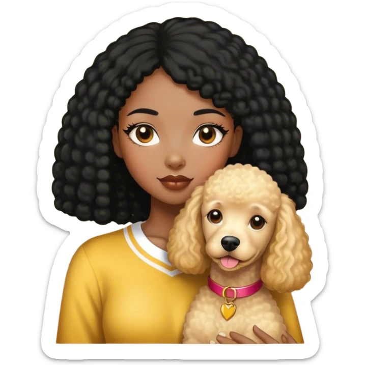 Black straight hair girl wiht golden pudel dog sticker