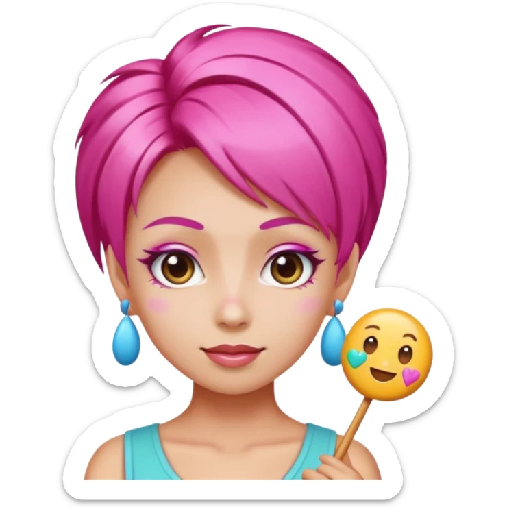 v-line face, candy hair, slim and small woman, cute and bright emoji sticker