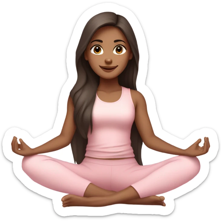 dark Brunette long hair and brown eyes yoga beautiful girl in light pink pink pink clothes sitting on a yoga mat sticker