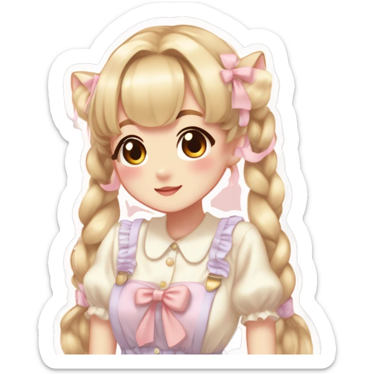 tan skin shiny blushing cute kawaii pastel lolita anime catgirl pigtails trending style cottagecore pastelcore sticker
