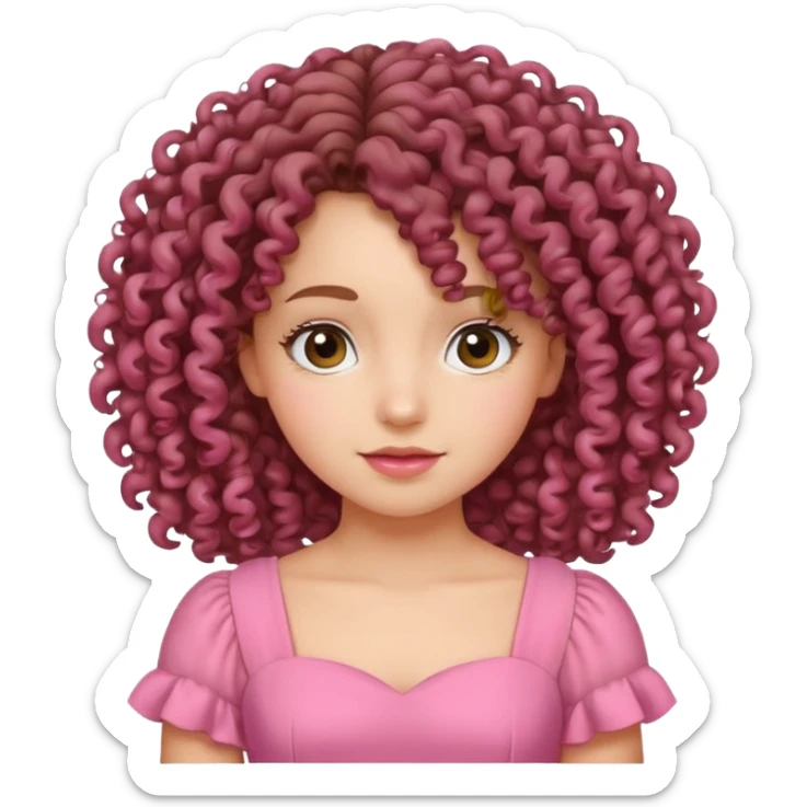 Pickme girl with curly hair and pink dress sticker