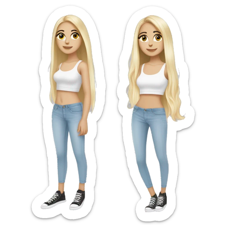 White Blonde girl with long hairs wearing long sleeves crop top and bare midroff ful size wearing shoes sticker