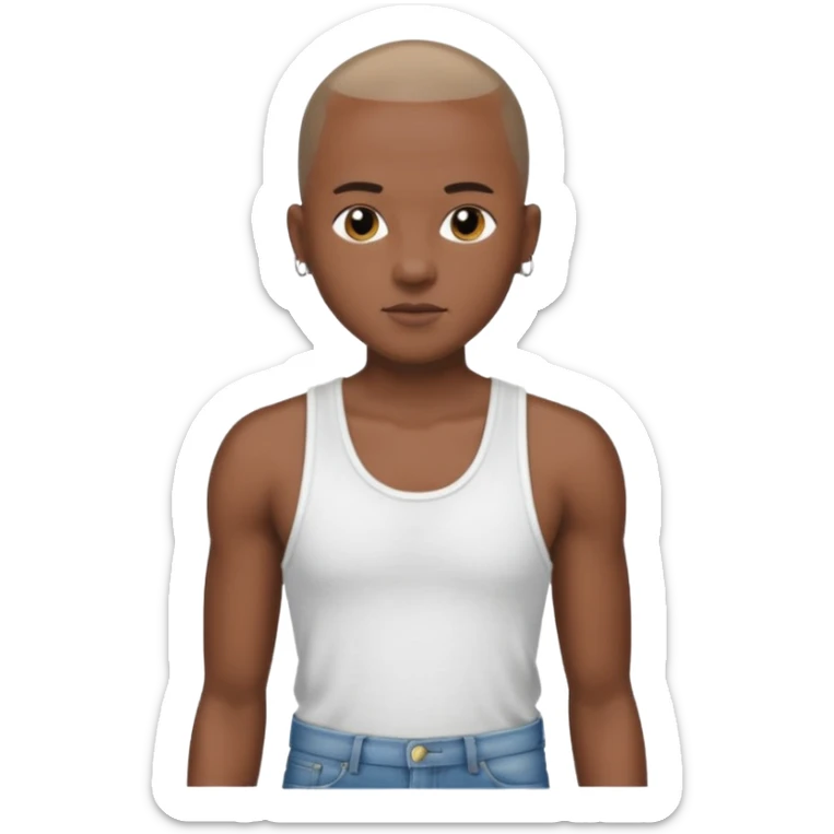 Un personnage noir avec un débardeur blanc et un jean 👖 avec des cheveux rasés  sticker
