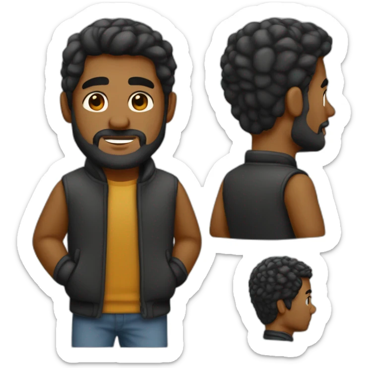 Hombre meztizo sin cabellos y con barba negra y con ropa negra sticker