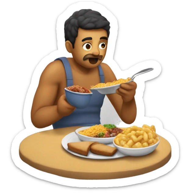 Hombre panzón comiendo comida rápida y que su mamá lo regañe por engordar tanto sticker